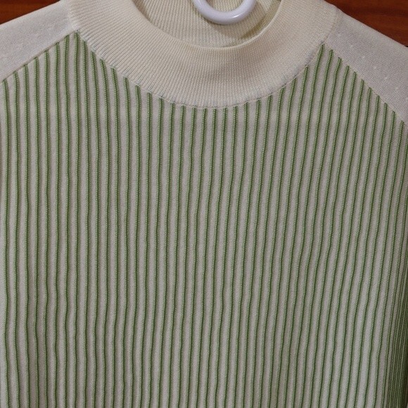 Trend Marshall Fields Vintage Cream & Green Striped Short Sleeve Shirt Top Blous - Picture 9 of 12